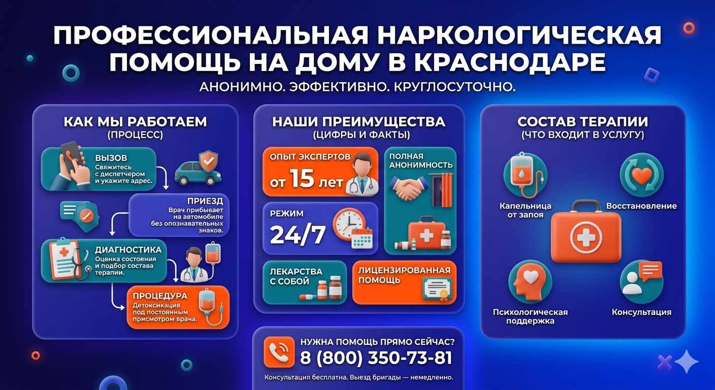 Инфографика о принципах лечения алкоголизма на дому в Азове: этапы вызова нарколога, преимущества анонимной детоксикации и состав медицинской помощи.